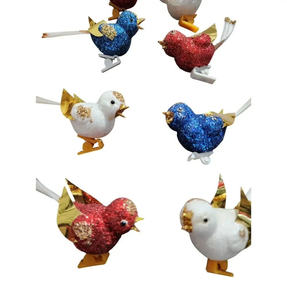 Vintage Glitter Bird Christmas Ornaments Plastic Clip Foil Wing Gold  Set of 9 - Picture 2 of 4